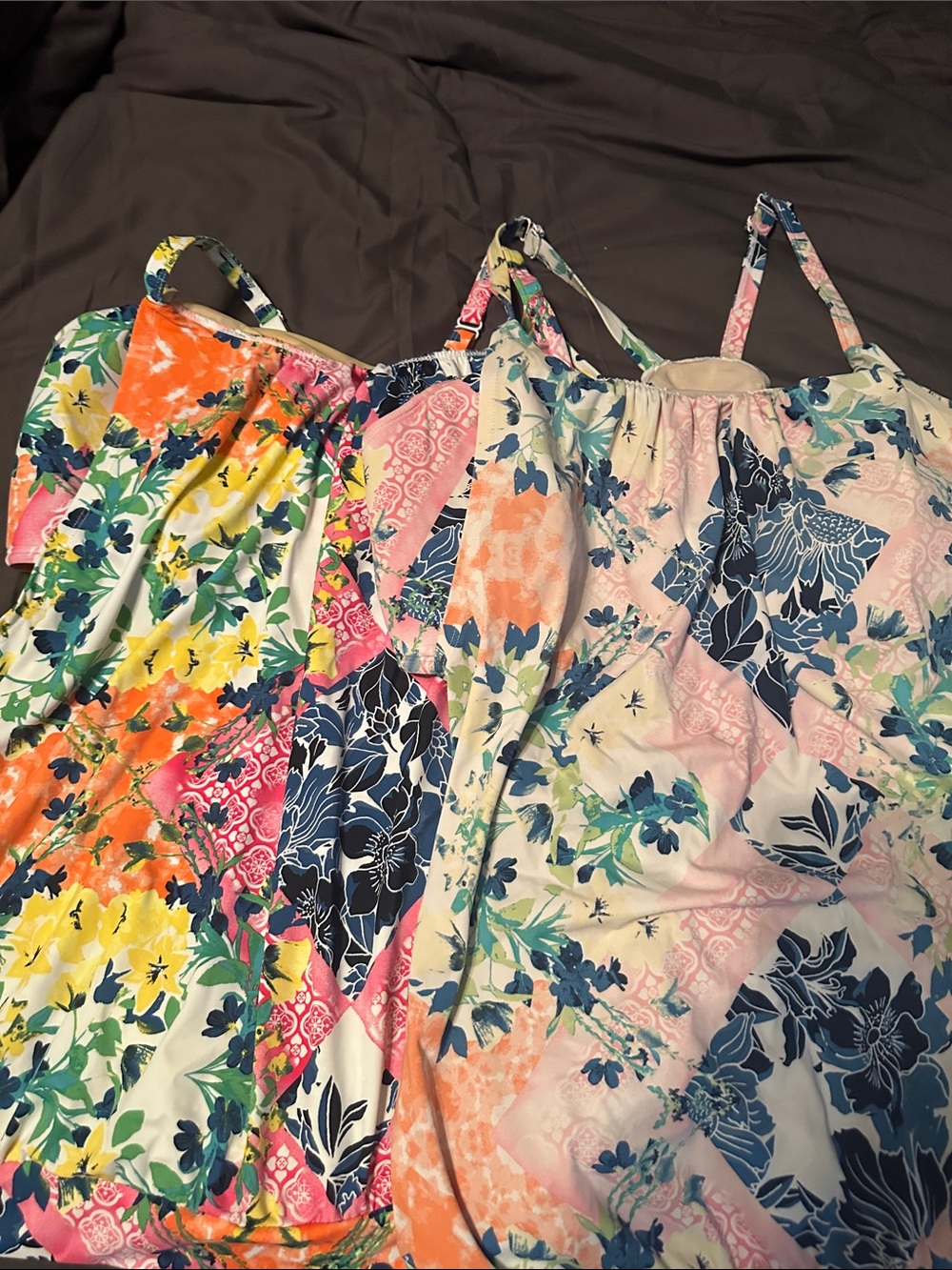 Set of 2 Pastel Floral Spaghetti Strap Swim Tank Tops. Size 22